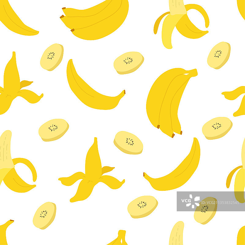 金黄色香蕉水果系列手绘插画无缝平铺壁纸图片素材