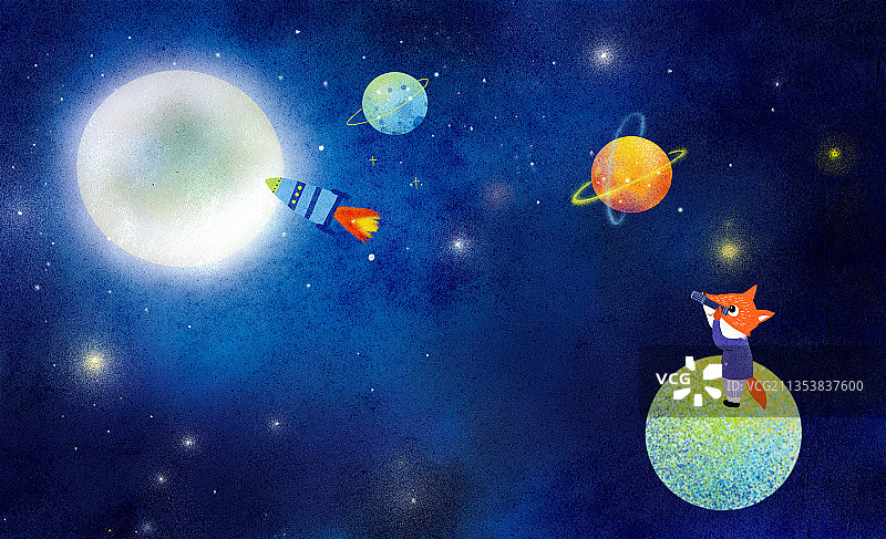 狐狸与星空图片素材