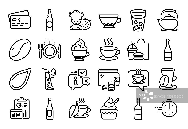 薄荷茶厨师茶壶线性图标合集图片素材