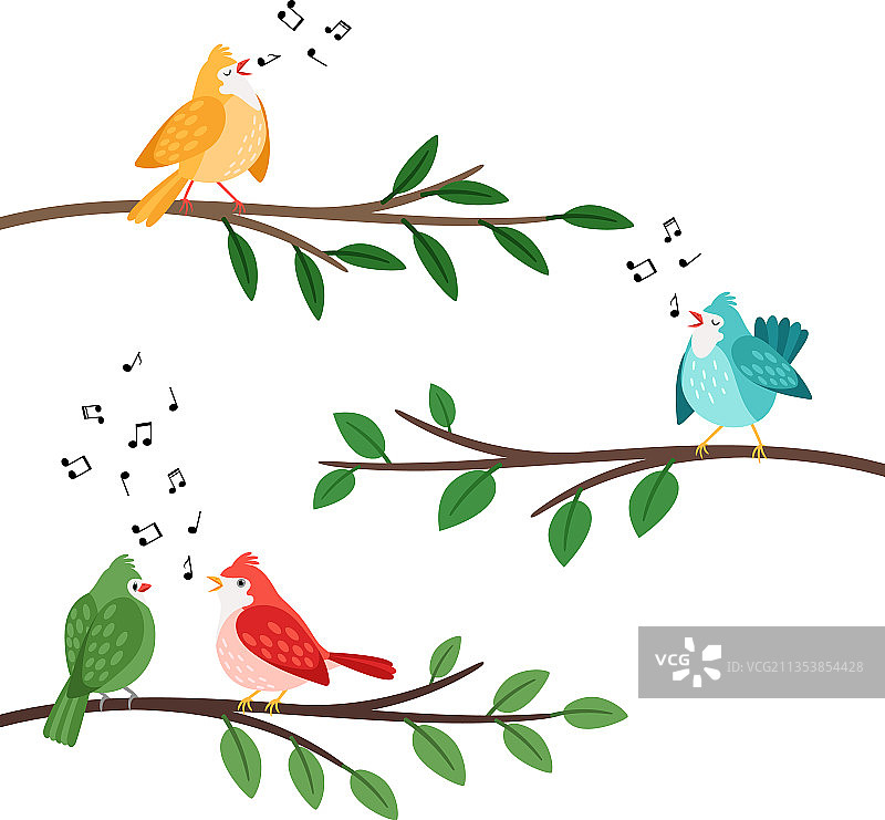 树枝上歌唱的小鸟图片素材