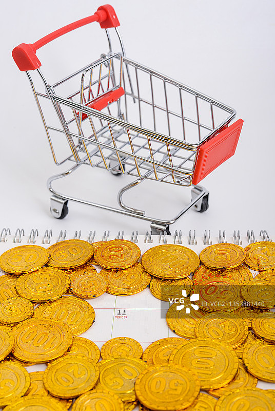 双11购物车 财富金币图片素材