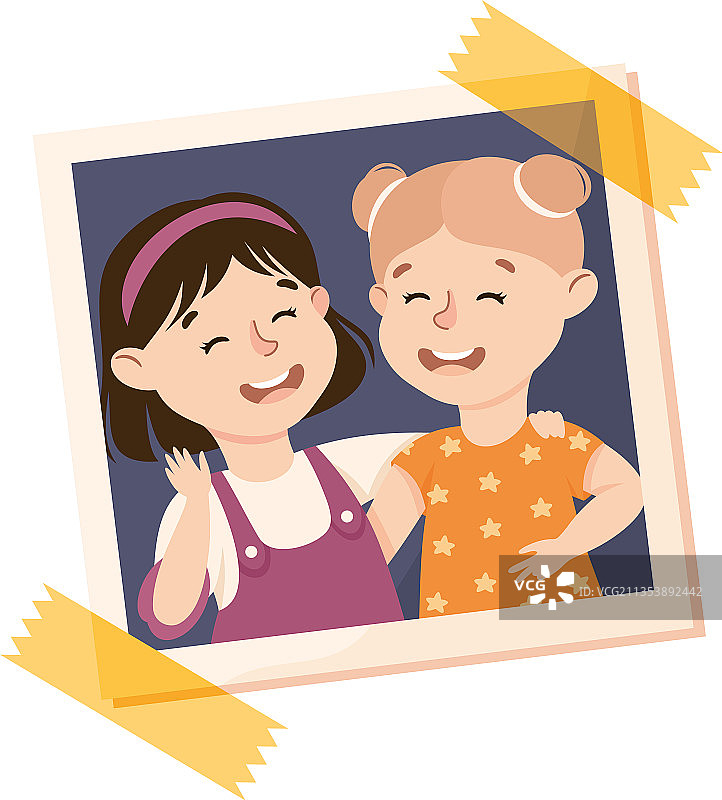 在照片卡片或快照上粘贴的快乐女孩图片素材