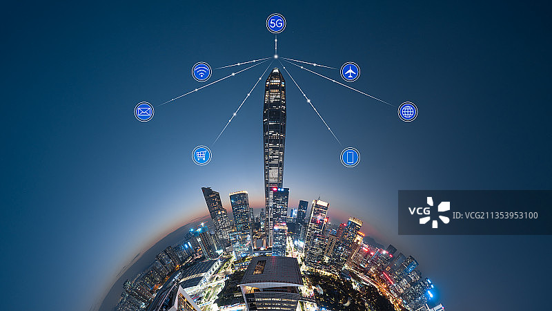 深圳城市风光和5G网络科技概念图片素材