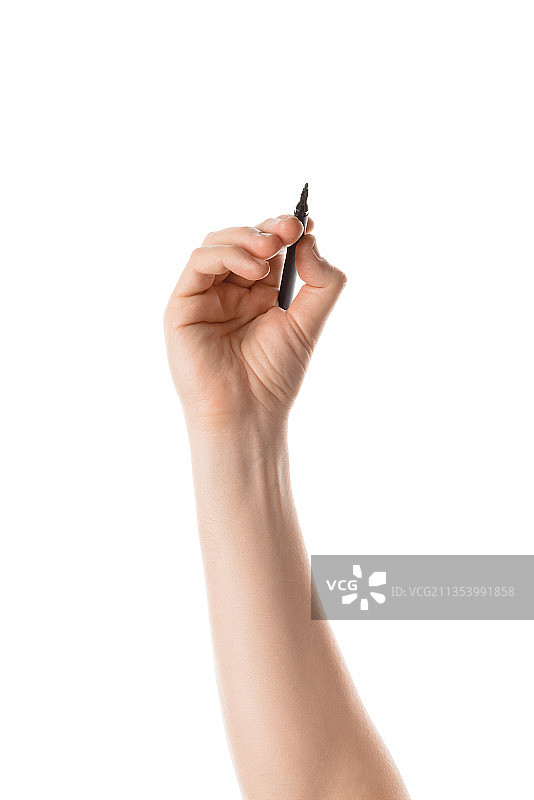 手在白色背景下书写图片素材