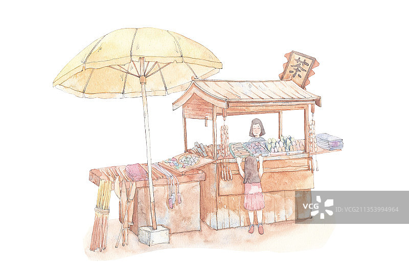 水彩插画店铺小摊路边商铺免抠素材图片素材
