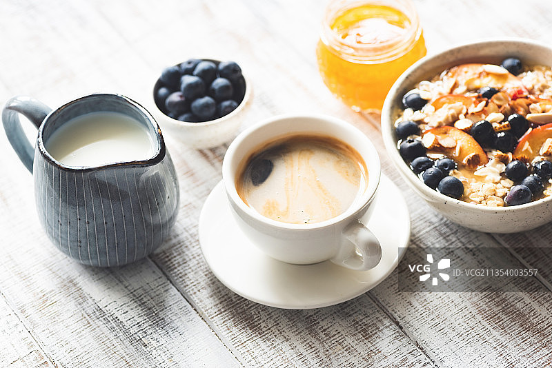 餐桌上早餐的高视角图片素材