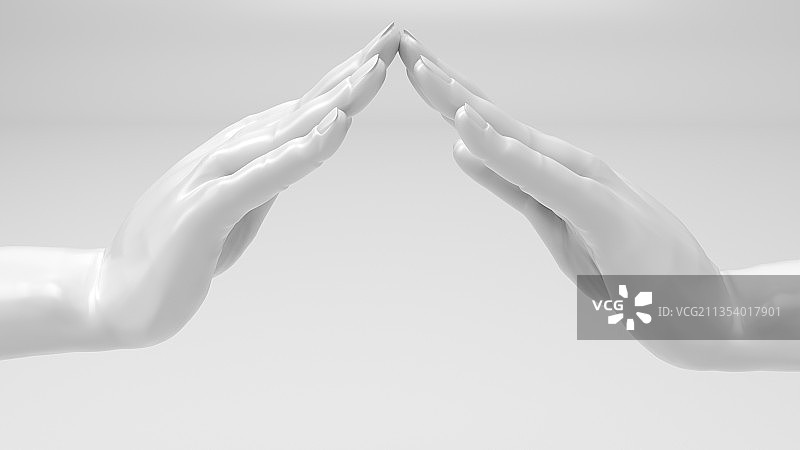 白色三维守护手势图片素材