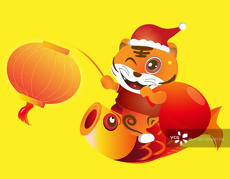 圣诞老虎金鱼吐钱图片素材