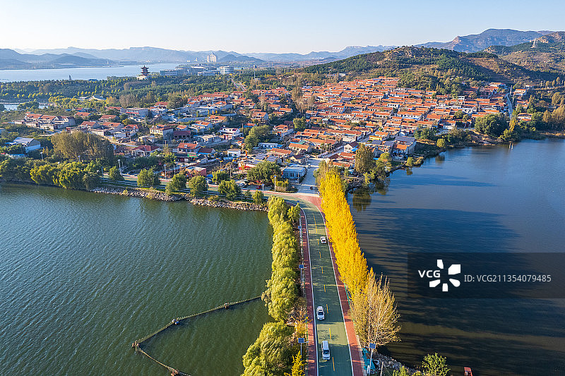 航拍莱芜雪野湖图片素材