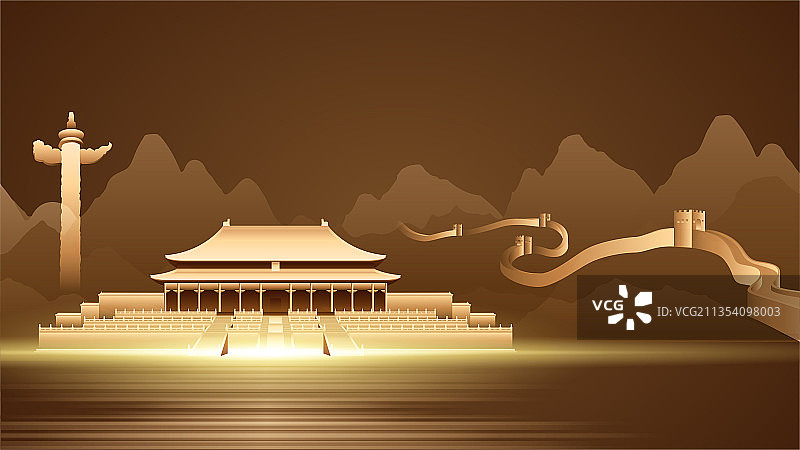 长城故宫建筑插画矢量图片素材