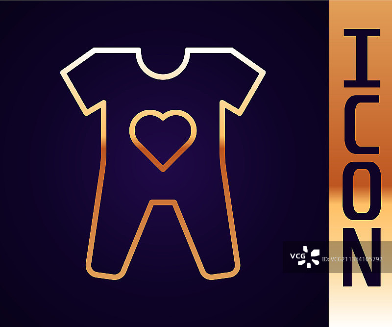金色线条婴儿服装图标，黑色背景图片素材