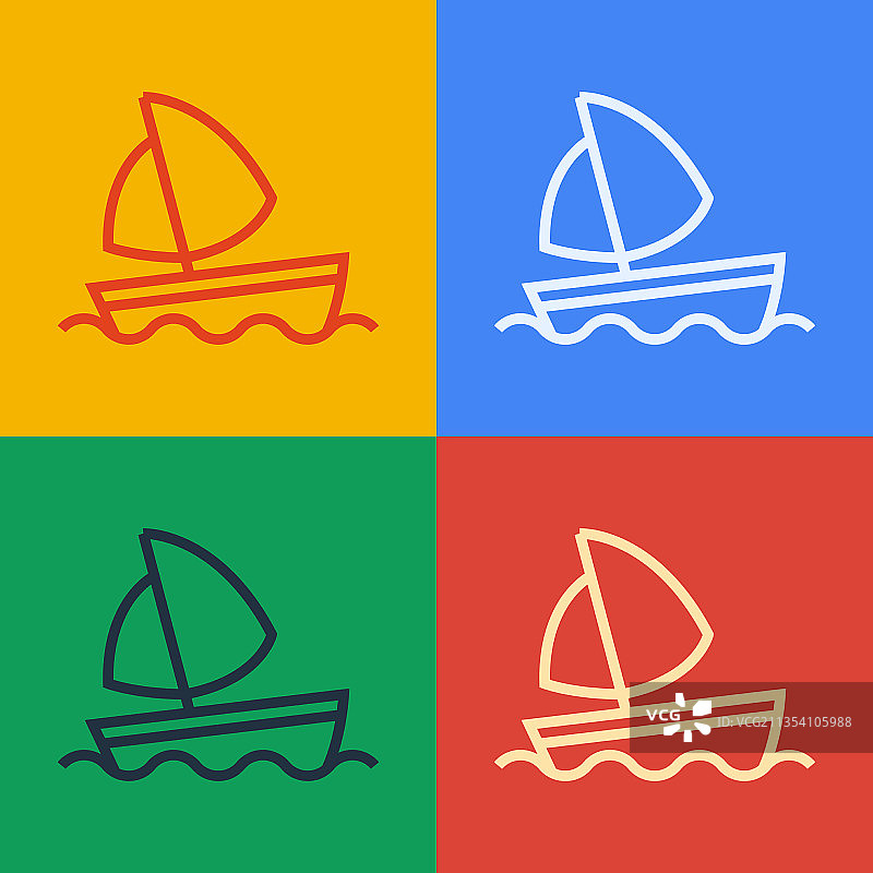 波普艺术线条游艇帆船图标图片素材