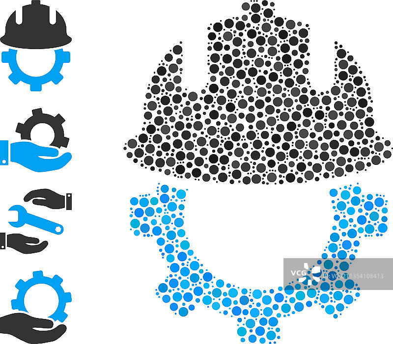 圆点组成的虚线开发安全帽拼贴图片素材