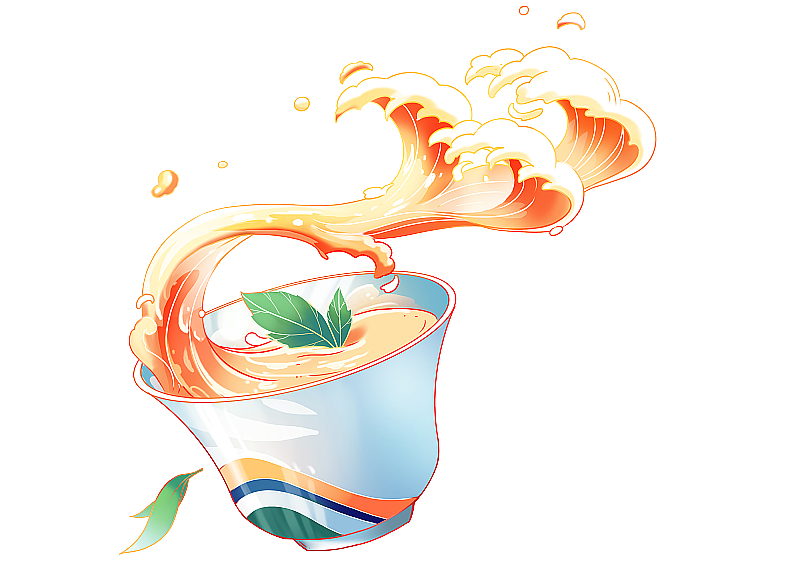 国潮风泡茶红茶手绘元素图片素材