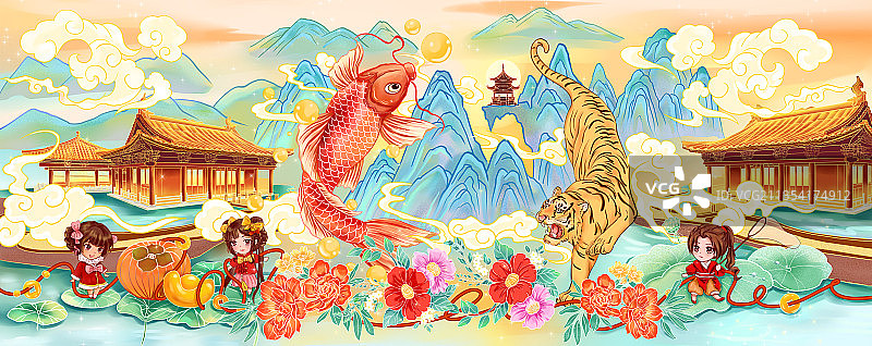虎年创意插画图片素材