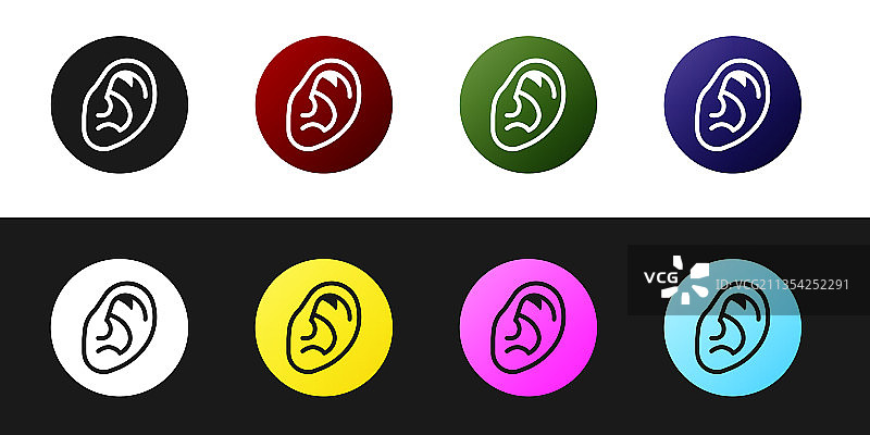 黑色背景上的耳朵听声音信号图标图片素材