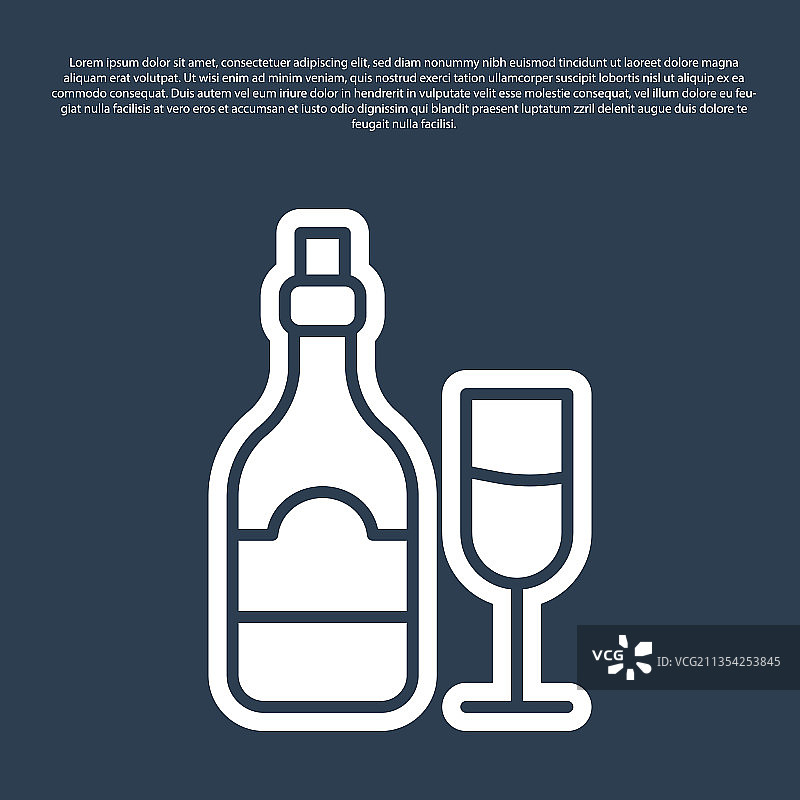 蓝色线条香槟酒瓶带酒杯图标图片素材