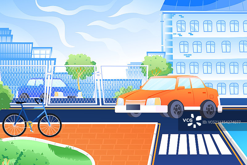 卡通旅游出行旅行汽车自驾游买车新能源打车城市建筑矢量插画图片素材