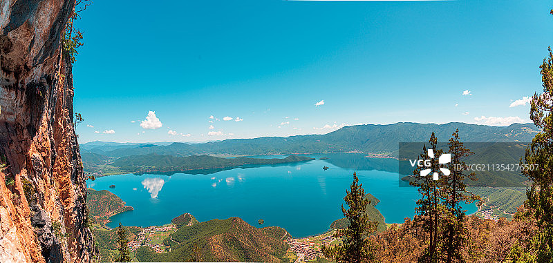 云南省泸沽湖航拍风光图片素材