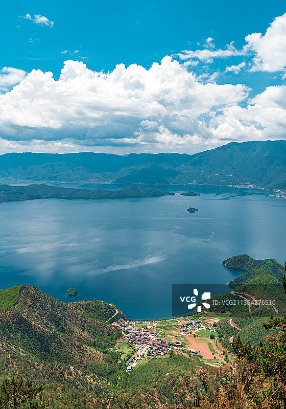 云南省泸沽湖航拍风光图片素材