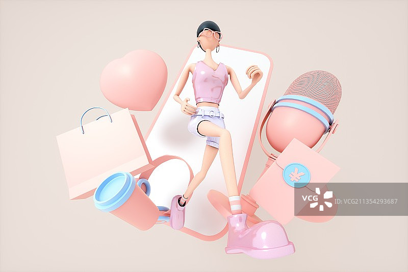 3D渲染的女人与消费概念图片素材