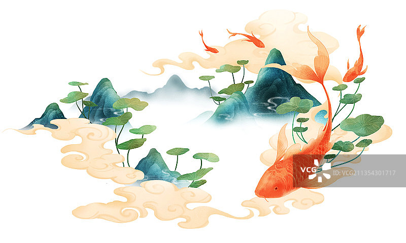 锦鲤，中国文化，插画图片素材