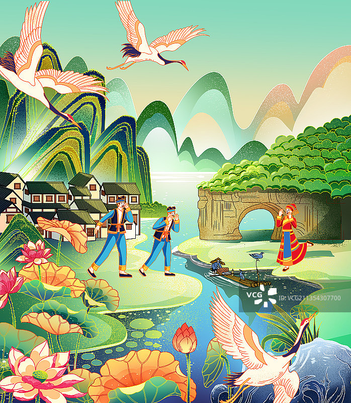国潮风桂林插画图片素材