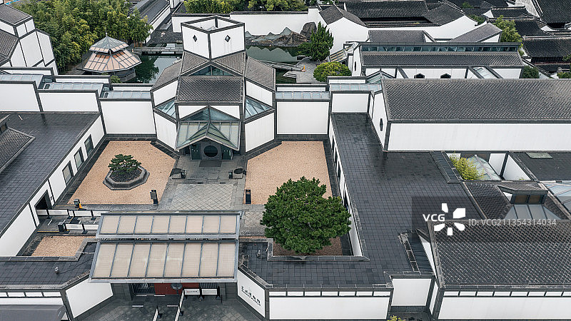 苏州博物馆园林风光航拍图片素材