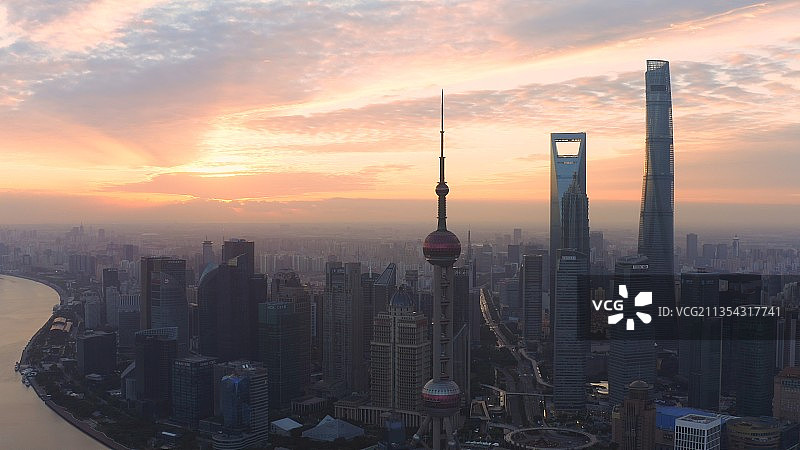 上海外滩日出城市航拍风光图片素材