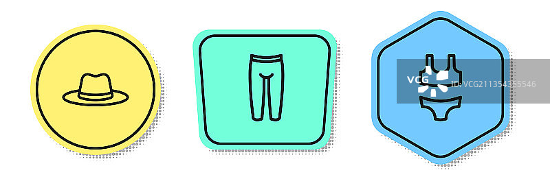 线条图案：男人、帽子、打底裤和彩色泳衣图片素材