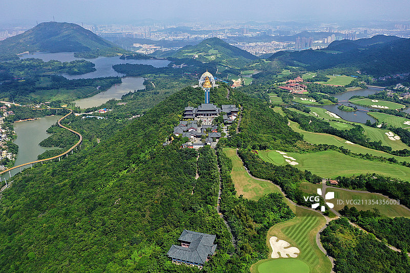 广东省深圳市盐田区东部华侨城大华兴寺航拍图片素材