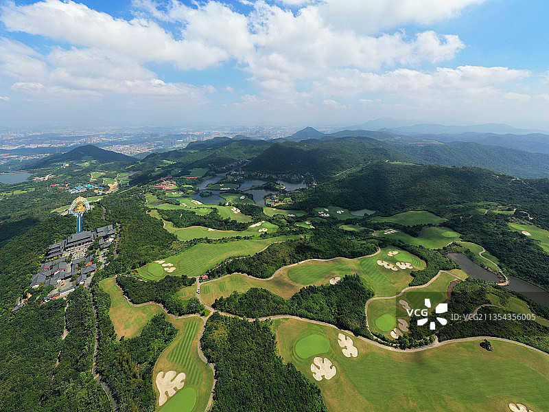 广东省深圳市盐田区东部华侨城大华兴寺航拍图片素材
