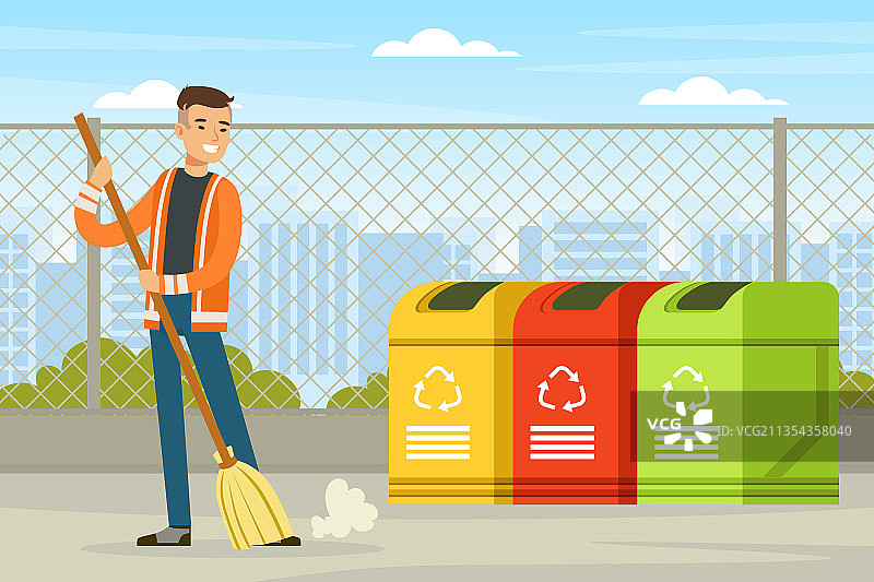 身穿橙色制服的清洁工人图片素材