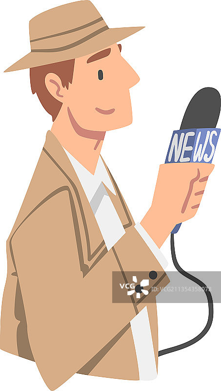 男人记者角色，戴帽子，拿麦克风图片素材