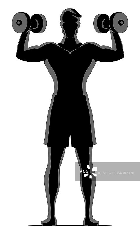 用哑铃进行锻炼的健壮男人图片素材