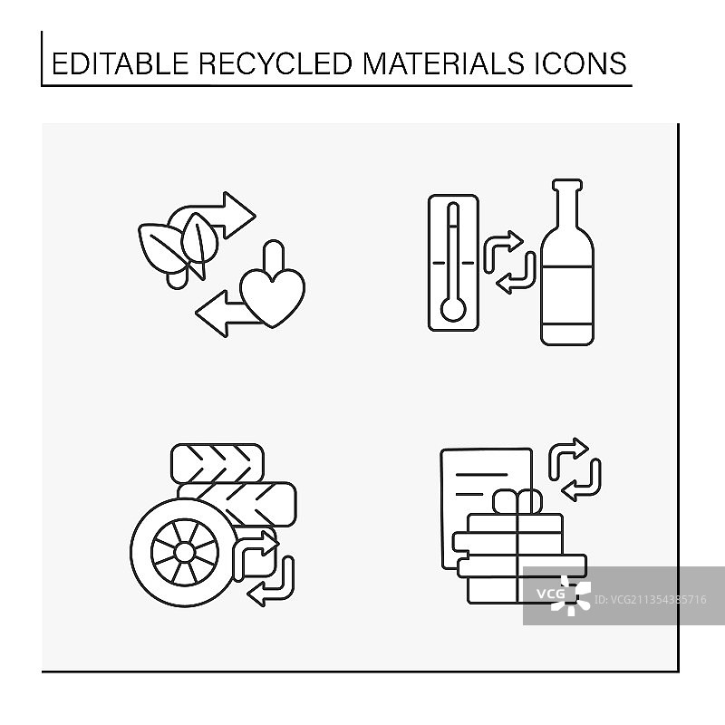 可回收材料线性图标集图片素材