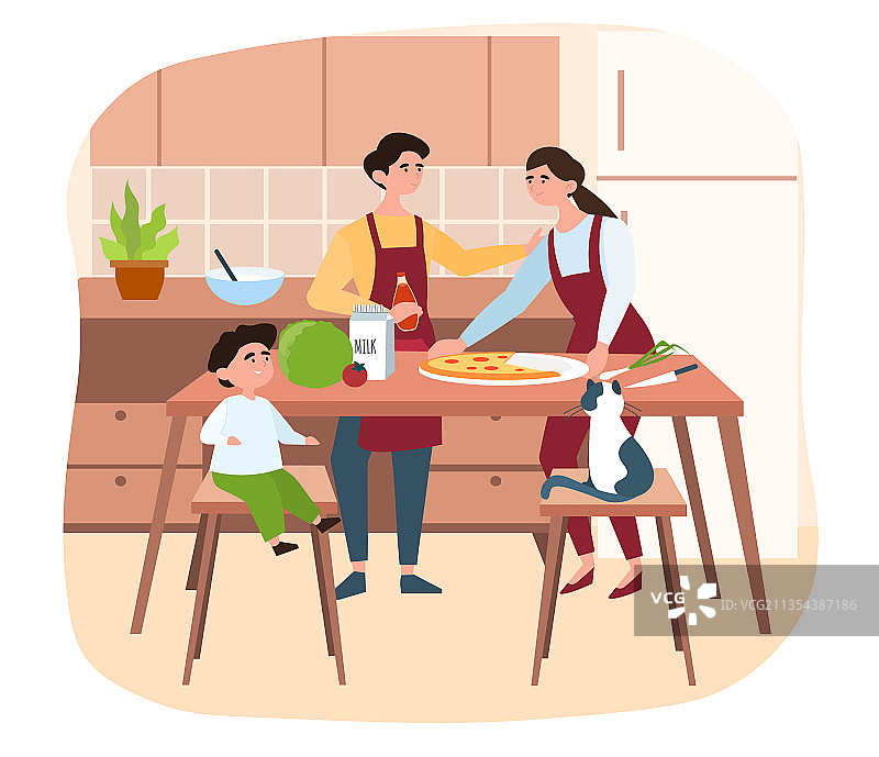 全家一起做晚餐图片素材