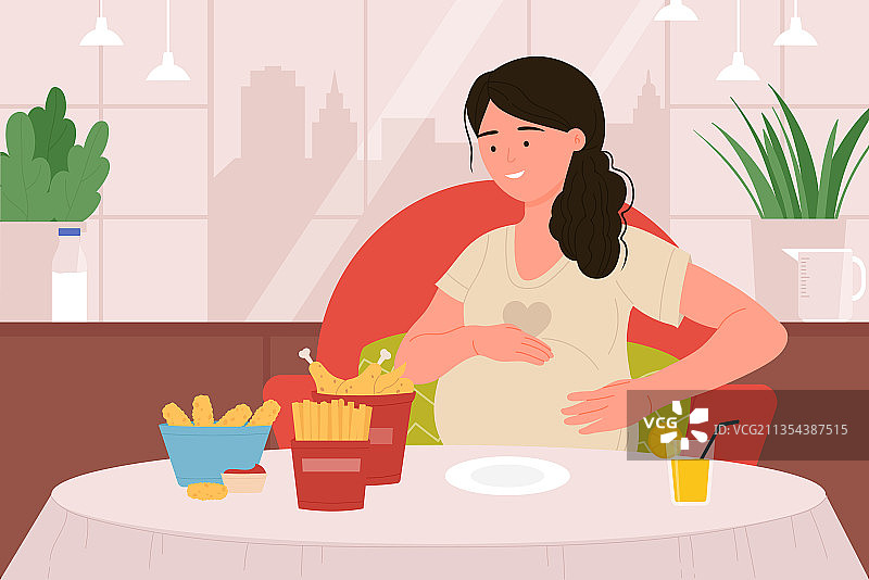 饥饿的孕妇正在吃东西图片素材