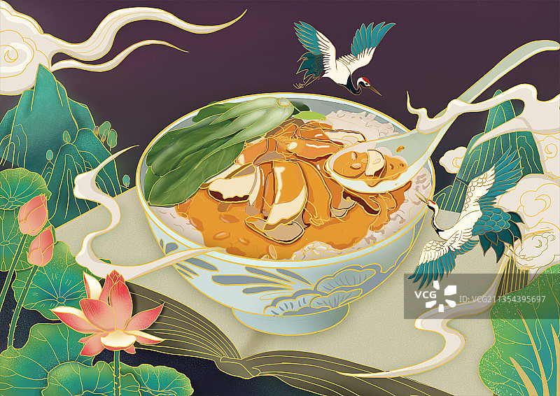 鲍汁捞饭国风插画图片素材