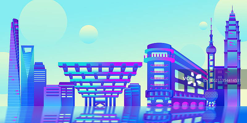 上海建筑组合插画图片素材