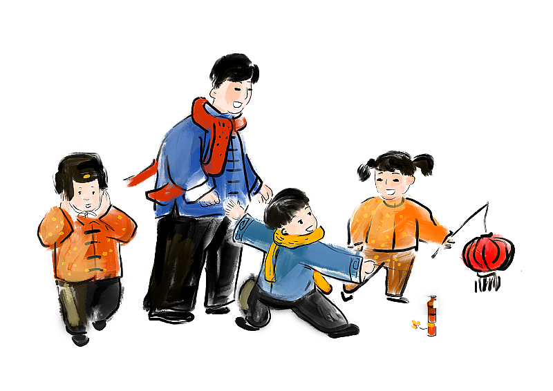 快乐的孩子们和父亲图片素材