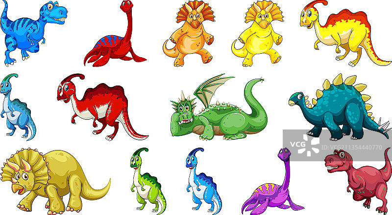 不同的恐龙卡通角色与幻想图片素材