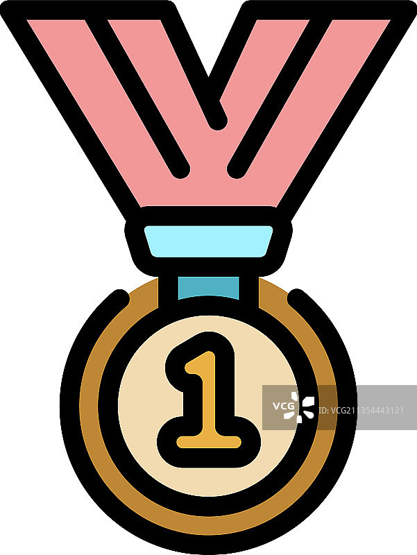 首枚奖牌彩色轮廓图标图片素材