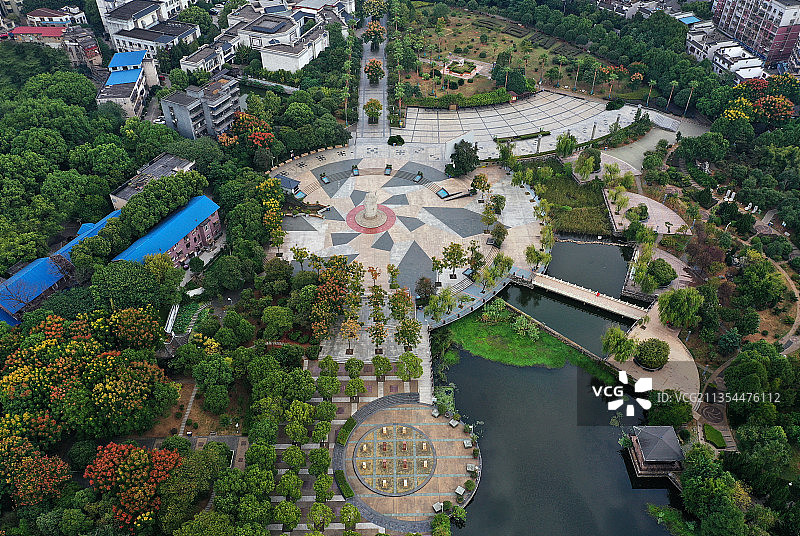 湖南省湘潭市雨湖区白石公园齐白石纪念馆航拍图片素材