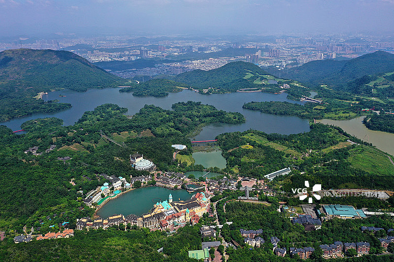 广东省深圳市盐田区东部华侨城茶溪谷三洲田水库航拍图片素材
