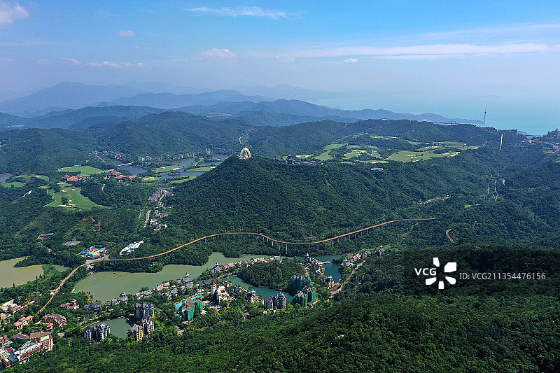 广东省深圳市盐田区东部华侨城茶溪谷三洲田水库航拍图片素材