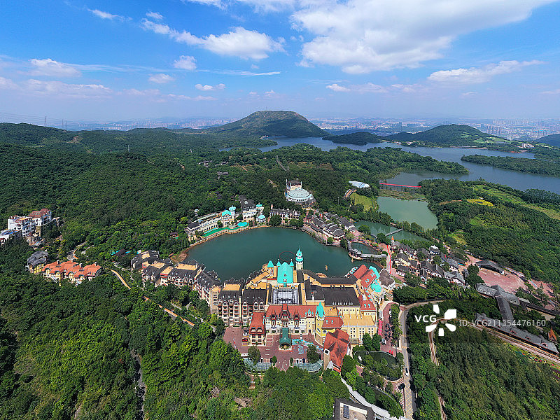 广东省深圳市盐田区东部华侨城茶溪谷三洲田水库航拍图片素材