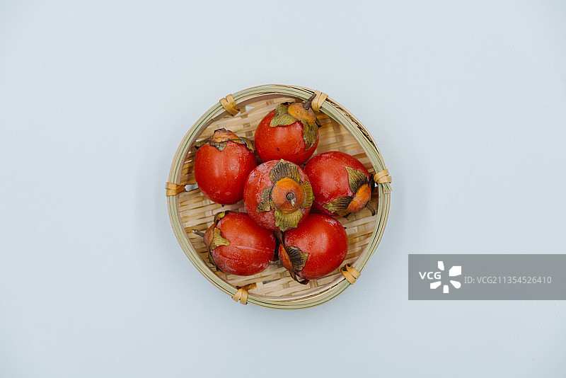 秋天绿色健康水果柿子图片素材