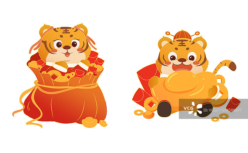 新年可爱老虎形象矢量插画图片素材
