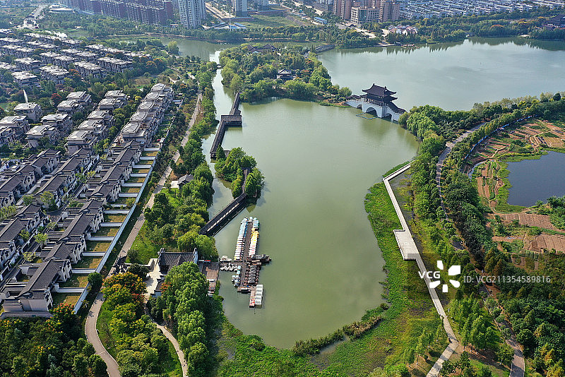 湖南省湘潭市雨湖区九华湖中华德文化公园航拍图片素材